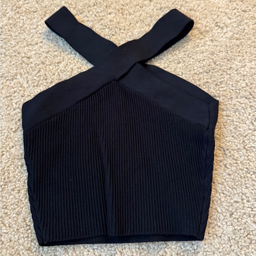 Babaton Black Crisscross Ribbed Crop Top